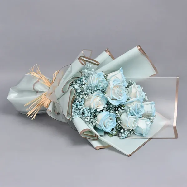 Beauty of Blue and Roses: A Bouquet Elegance