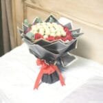 Bouquet of Red Roses, Eucalyptus, and Ferrero Rocher Delight - Elegant Gift of Indulgence