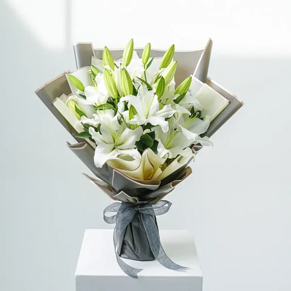 Beautiful Lilies: Elegance in Every Petal Bouquet | Mesmerizing White Lily Arrangement