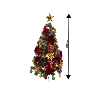 Artificial Christmas Tree with Red, Green & Gold Ornaments, Christmas Balls & Lights