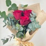 Timeless Romance: Red Roses and Eucalyptus Bouquet