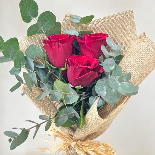 Timeless Romance: Red Roses and Eucalyptus Bouquet