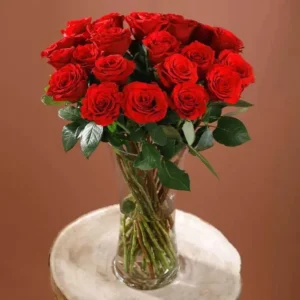 Ravishing Reds: 20 Roses in Elegant Glass Vase - Red Roses, Glass Vase
