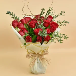 Mesmerizing Red Roses: A Bouquet of 20 - Stunning Red Roses with Green Ruscus and Eucalyptus Fillers