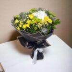 Sunny Bloom Mix: Spray Rose Yellow, Hydrangea, Chrysanthemum in Black and White