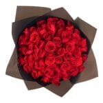 Red Roses: Elegance in a Black-Wrapped Bouquet - 50 Roses