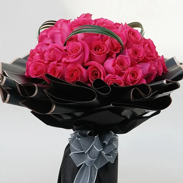 Dark Pink Elegance: Bouquet of 50 Roses