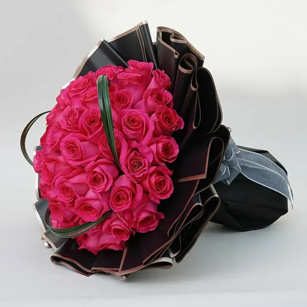 Dark Pink Elegance: Bouquet of 50 Roses