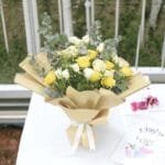 Sunlit Symphony Bouquet: Classic Freestyle with Roses and Eucalyptus