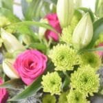 Mixed Floral Delight: Lilies, Hot Pink Roses, Chrysanthemum & Eryngium in White and Pink