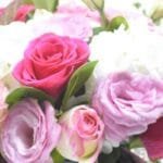 Blushing Mixed Flower Arrangement in Glass Vase: Mixed Roses, Hydrangea, and Lisianthus