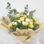 Sunlit Symphony Bouquet: Classic Freestyle with Roses and Eucalyptus