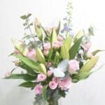 Pinky Garden: Classic Pink Lily and Rose Vase Bouquet with Eucalyptus Accents