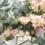Morning Sun Delight: Cymbidium, Gerbera, Spray Rose, and Rose Pink Bouquet with Eucalyptus, White Wrapping, Pink Ribbon