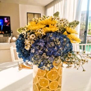 Refreshing Hydrangea Blue & Ornithogalum Arrangement with Citrus Twist
