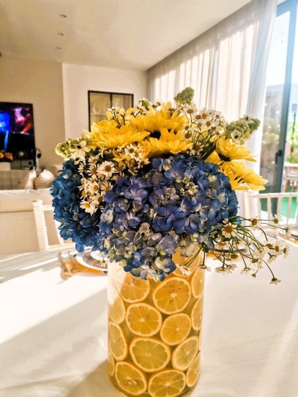 Refreshing Hydrangea Blue & Ornithogalum Arrangement with Citrus Twist