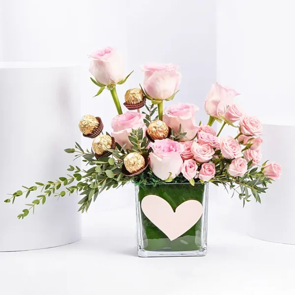 Gentle Pink Roses And Rochers | Sweet Indulgence Bouquet