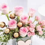 Gentle Pink Roses And Rochers | Sweet Indulgence Bouquet