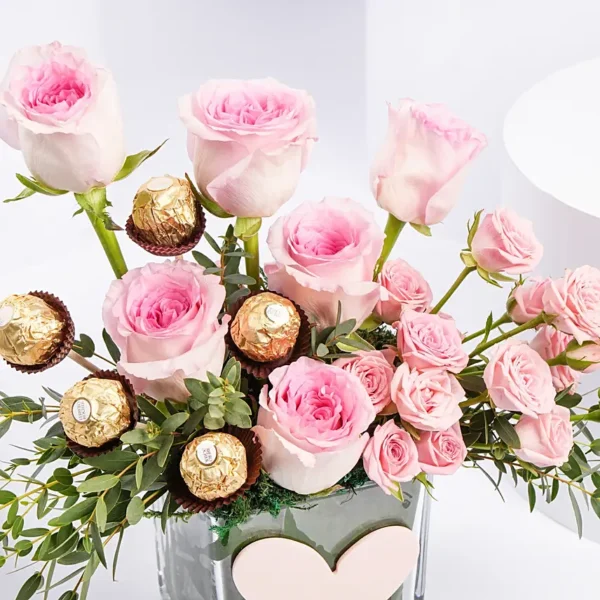Gentle Pink Roses And Rochers | Sweet Indulgence Bouquet