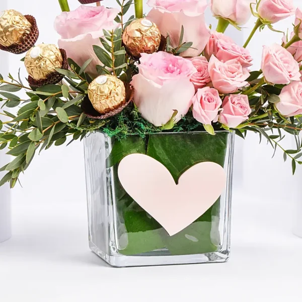Gentle Pink Roses And Rochers | Sweet Indulgence Bouquet