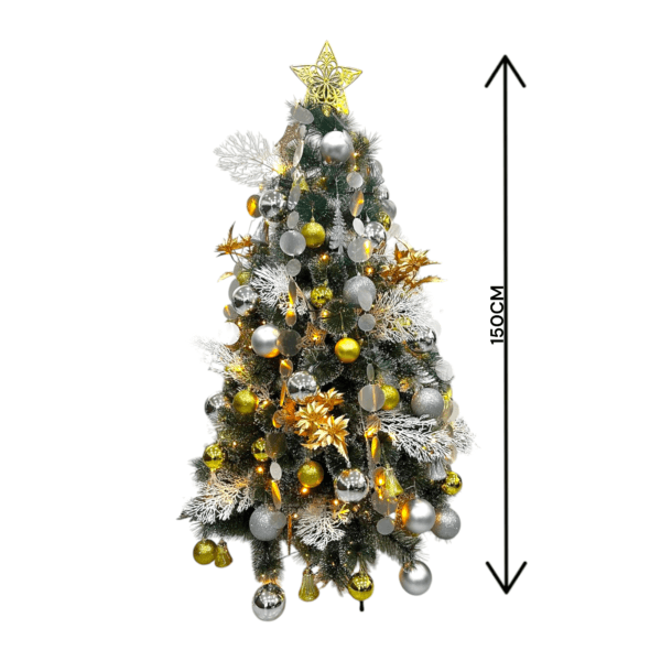 Artificial Christmas Tree with Silver & Gold Ornaments, Christmas Balls & Lights