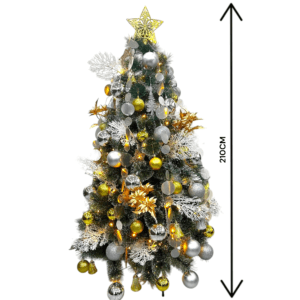Artificial Christmas Tree with Silver & Gold Ornaments, Christmas Balls & Lights