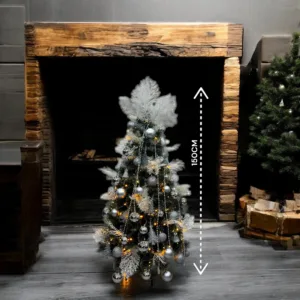 Artificial Christmas Tree with Silver Ornaments, Christmas Balls & Lights