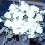 Exquisite White Hydrangea and Rose Arrangement in Glassware