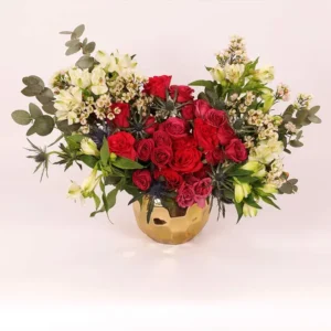 Jungle Mania in Gold: Vibrant Display in Premium Golden Ceramic Glass Vase