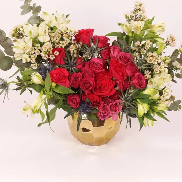 Jungle Mania in Gold: Vibrant Display in Premium Golden Ceramic Glass Vase