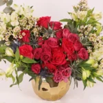 Jungle Mania in Gold: Vibrant Display in Premium Golden Ceramic Glass Vase