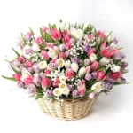 Magnificent Tulips: 201 Mix Color Tulips in Large Handle Basket