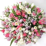 Magnificent Tulips: 201 Mix Color Tulips in Large Handle Basket