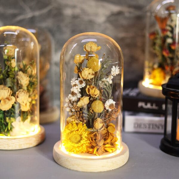 Flower Night Light Sunflower with Fairy Lights in Glass: Enchanting Glass Night Light with Sunflower Design | Magical Illumination