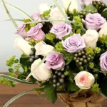 Purple and Peach Elegance: Rose Bouquet Delight