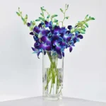 Royal Blue Orchids Vase: Exquisite Floral Arrangement in Glass Vase