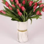 Scarlet Elegance: 31 Red Tulips in Glass Vase - Premium Floral Arrangement