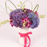 Shades of Purple: Premium Display in Ceramic Glass - Purple Hydrangeas, Orchids, Flexi Grass