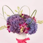 Shades of Purple: Premium Display in Ceramic Glass - Purple Hydrangeas, Orchids, Flexi Grass