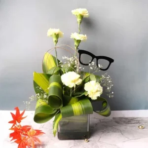 Spectacular Carnations: A Blooming Display of Elegance - White Carnations, Gypsophila, Dracaena Fragrans Massangeana Leaves
