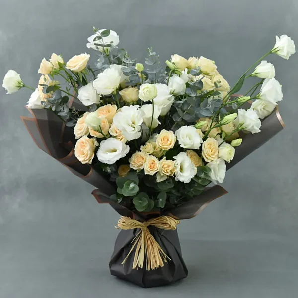 Peach Spray Roses and White Lisianthus Bouquet
