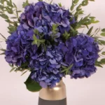Twilight Hydrangea Premium Arrangement in Ceramic Glass Vase: 4 Dark Blue Hydrangeas with Parvifolia Leaves
