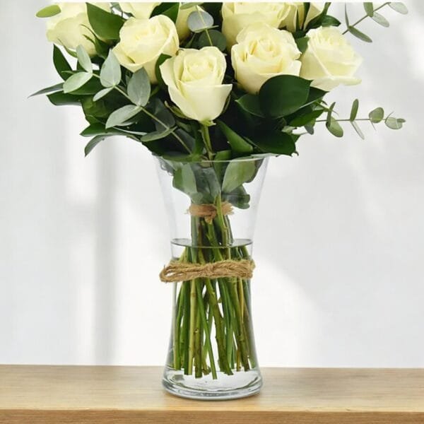 Vase Of Elegant 12 White Roses