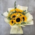 Bright Sunflower Bouquet with Eucalyptus & Tanacelum | Vibrant Floral Arrangement