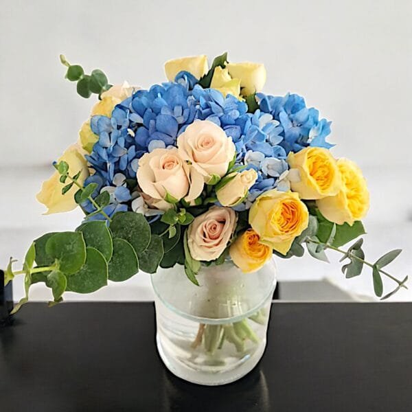 Elegant Hydrangea & Spray Rose Arrangement in a Cylinder Vase